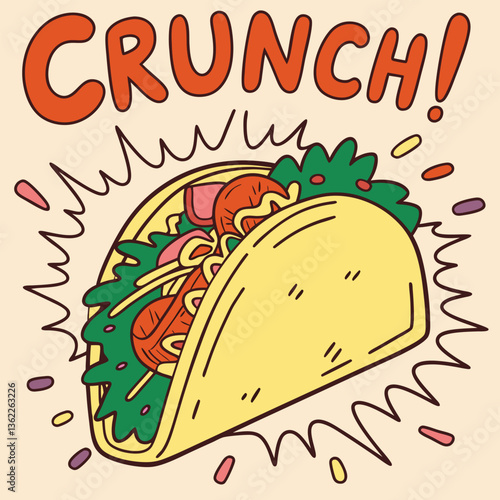 Bold Pop Art Taco with Exploding Spices and Brightly Colored Ingredient