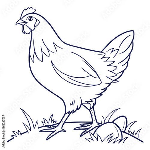 Cornish Cross Chicken Minimalist Line Drawing