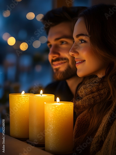 Cozy couple illuminated by candle light, sharing an intimate and warm moment together