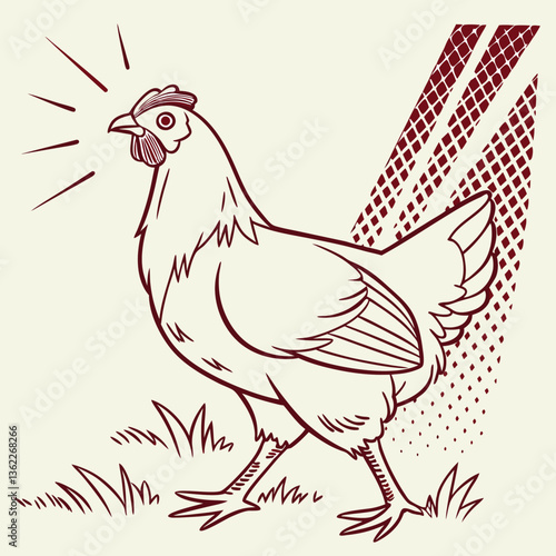 Cornish Cross Chicken Pop Art Minimalist Line Art