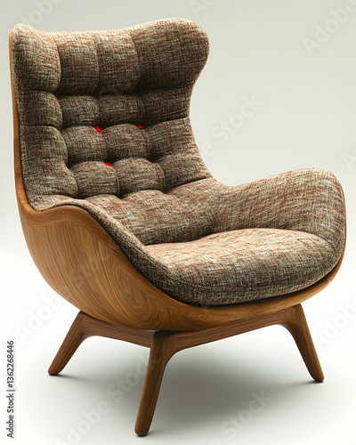 Cozy cushioned armchair Warm wood and fabric design