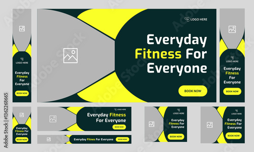 Web bundle body fitness web banner design for social media post, daily workout plan web set banner design, fully editable vector eps 10 file format	