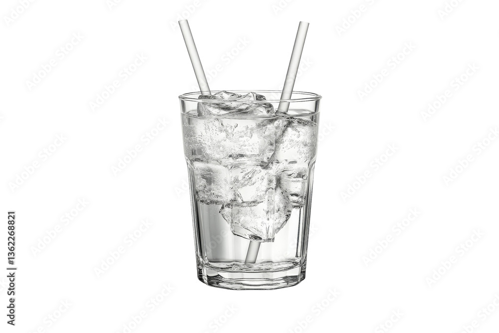 Refreshing Iced Water In A Tall Glass With Two Straws On A Bright Isolated on Transparent Background, Perfect For A Hot Summer Day Refreshing Iced Water In A Tall Glass With Two Straws On A Bright Isolated on Transparent Background, Perfect For A Hot Summer Day