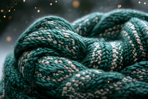 Cozy knit scarf with wintery background and bokeh