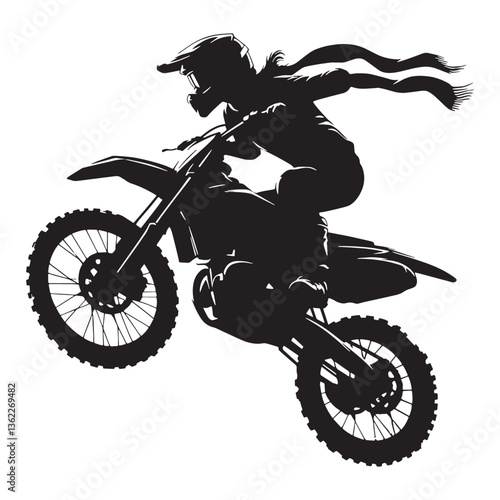 Reckless Motocross Rider silhouette, pushing boundaries in freestyle - Motocross Rider illustration - Minimalist Motocross Rider vector - Fearless moves

