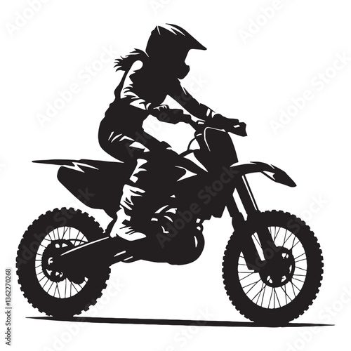 Gravity-Defying Motocross Rider silhouette, performing a stunt - Motocross Rider illustration - Minimalist Motocross Rider vector - Daredevil tricks

