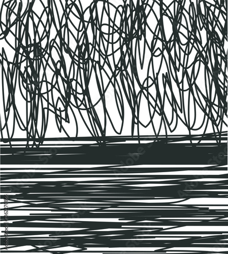 On top is a tangled mass of wires, and below is a line of hatching.