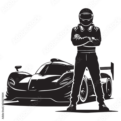 Steady-Hand Racing Driver silhouette, maintaining perfect control - Racing Driver illustration - Minimalist Racing Driver vector - Precision and balance

