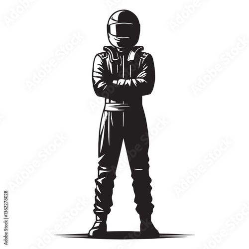 Aggressive Racing Driver silhouette, overtaking rivals at full speed - Racing Driver illustration - Minimalist Racing Driver vector - Competitive spirit

