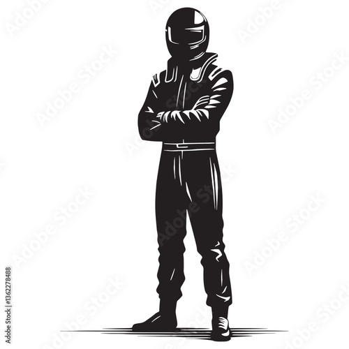 Speed Demon Racing Driver silhouette, storming down the straightaway - Racing Driver illustration - Minimalist Racing Driver vector - Unmatched power

