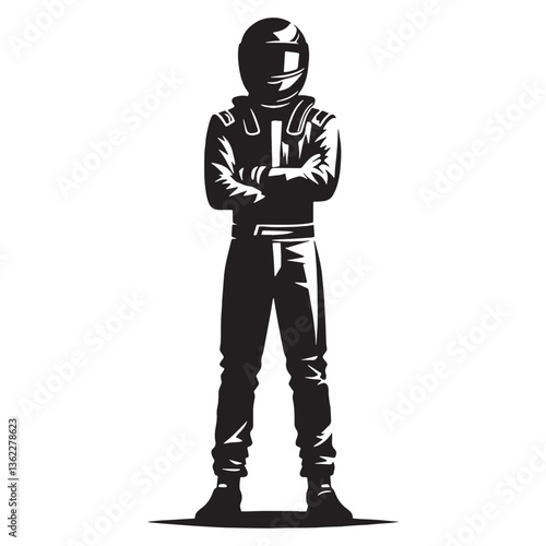 Victory Pose Racing Driver silhouette, raising the trophy high - Racing Driver illustration - Minimalist Racing Driver vector - A champion’s pride

