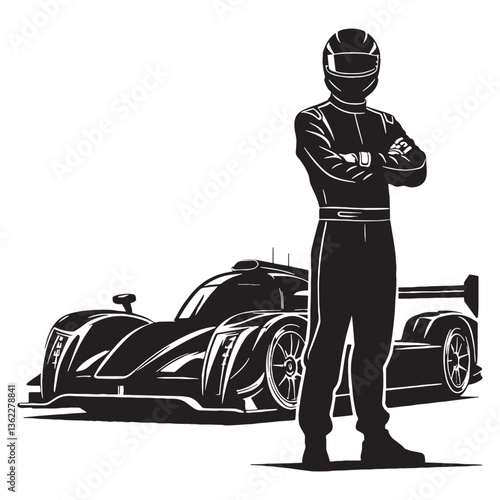 Dynamic Racing Driver silhouette, tearing through the track - Racing Driver illustration - Minimalist Racing Driver vector - Pure velocity

