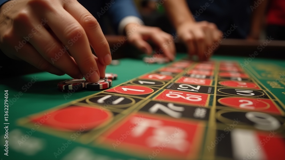 Hands Placing Chips On Roulette Table Hands Placing Chips On Roulette Table