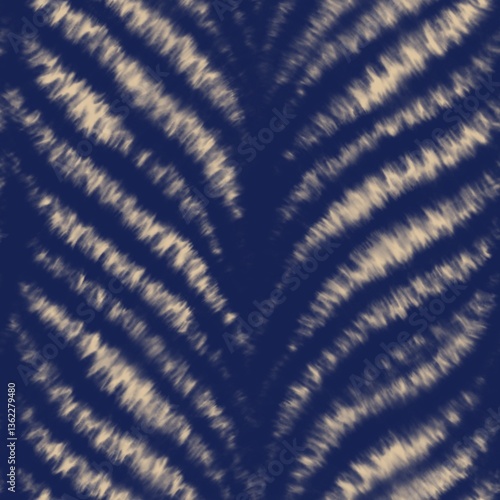 Tie dye seamless zebra pattern. Diagonal dark blue and beige stripes. Abstract watercolor blurred texture