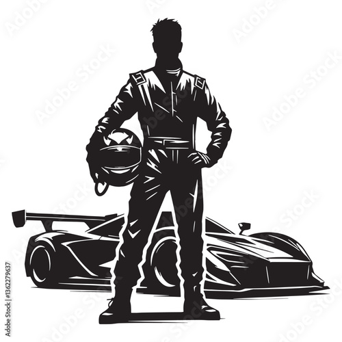 Adrenaline-Packed Racing Driver silhouette, accelerating to top speed - Racing Driver illustration - Minimalist Racing Driver vector - Fast and furious

