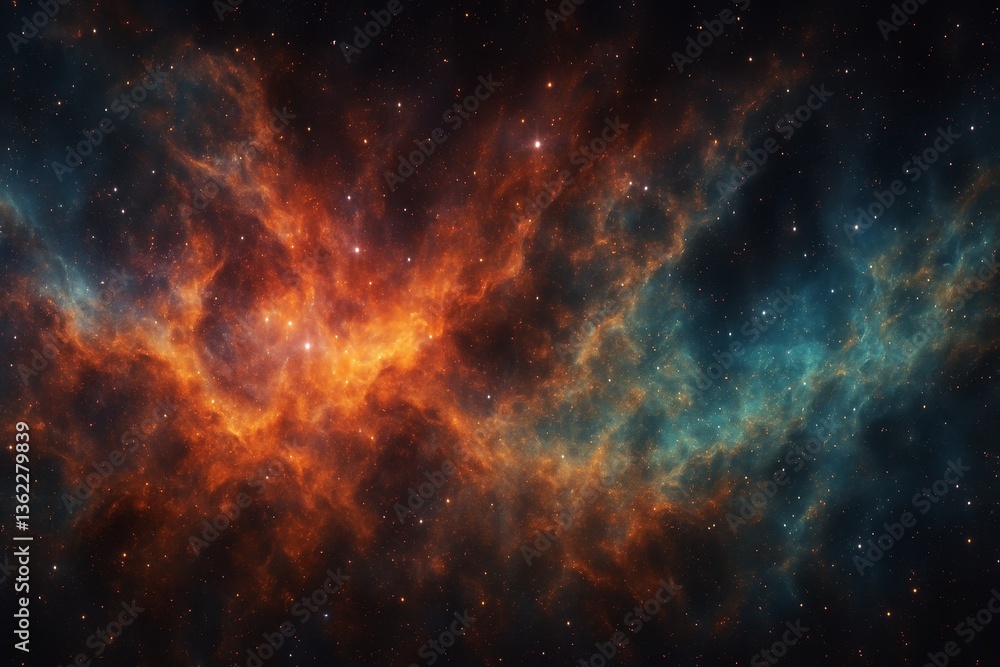 Naklejka premium Colorful nebula with orange and blue clouds