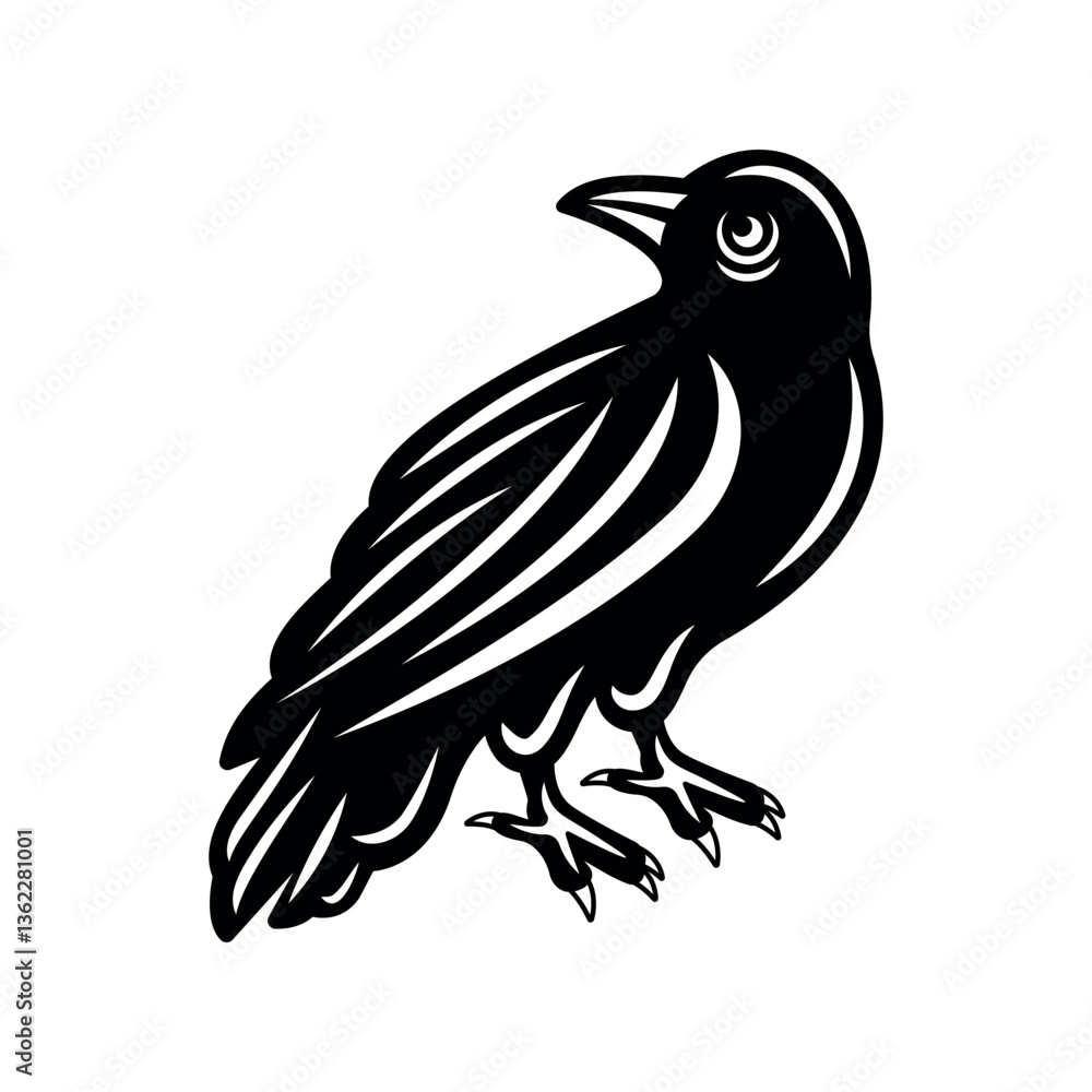 Obraz premium Crow tattoo vector illustration in black style. Perfect for gothic, occult, and mystical designs. Ideal for tattoo art, emblems, and vintage aesthetics