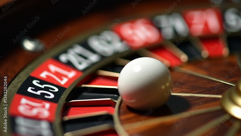 Obraz premium Roulette Wheel With Ball, Close-Up Shot