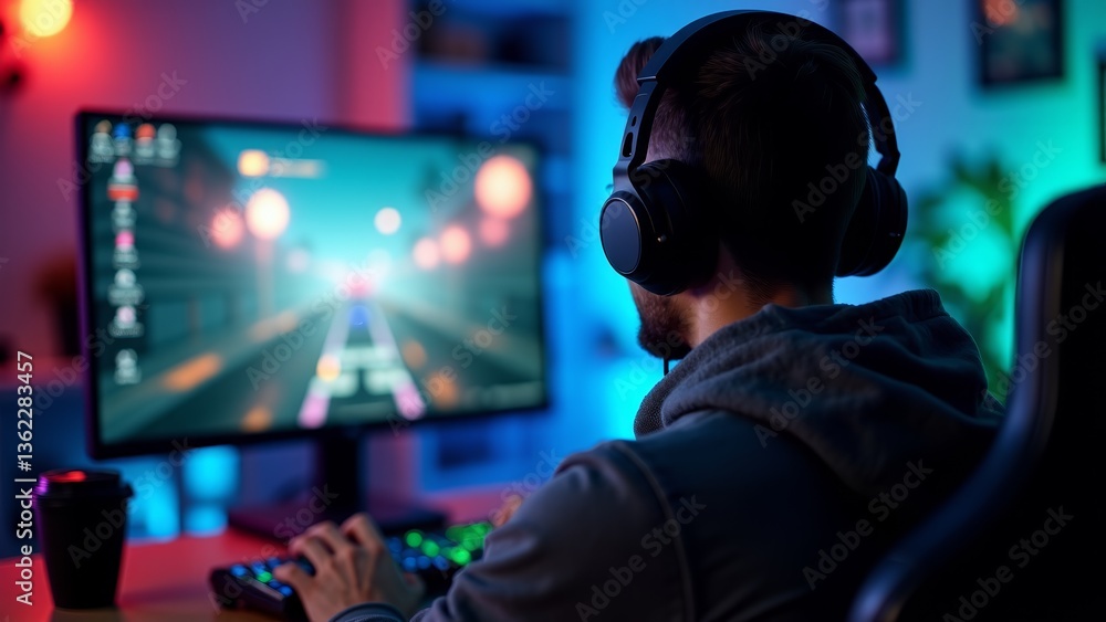 Man Playing Video Game At Home Man Playing Video Game At Home
