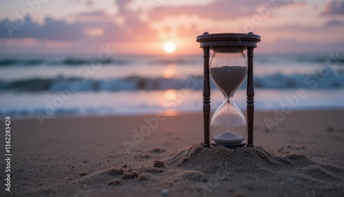 Sunset Hourglass on Beach: Time's Passage at the Shore