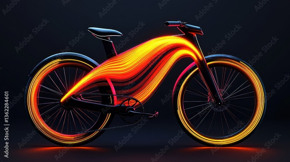 Fototapeta premium Sleek electric bike with vibrant, flowing light accents