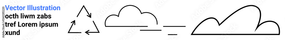 Black outlined triangle with arrows, various cloud shapes, and placeholder text for creative projects. Ideal for education, design, infographics, concepts, environment, diagrams simple landing page Black outlined triangle with arrows, various cloud shapes, and placeholder text for creative projects. Ideal for education, design, infographics, concepts, environment, diagrams simple landing page