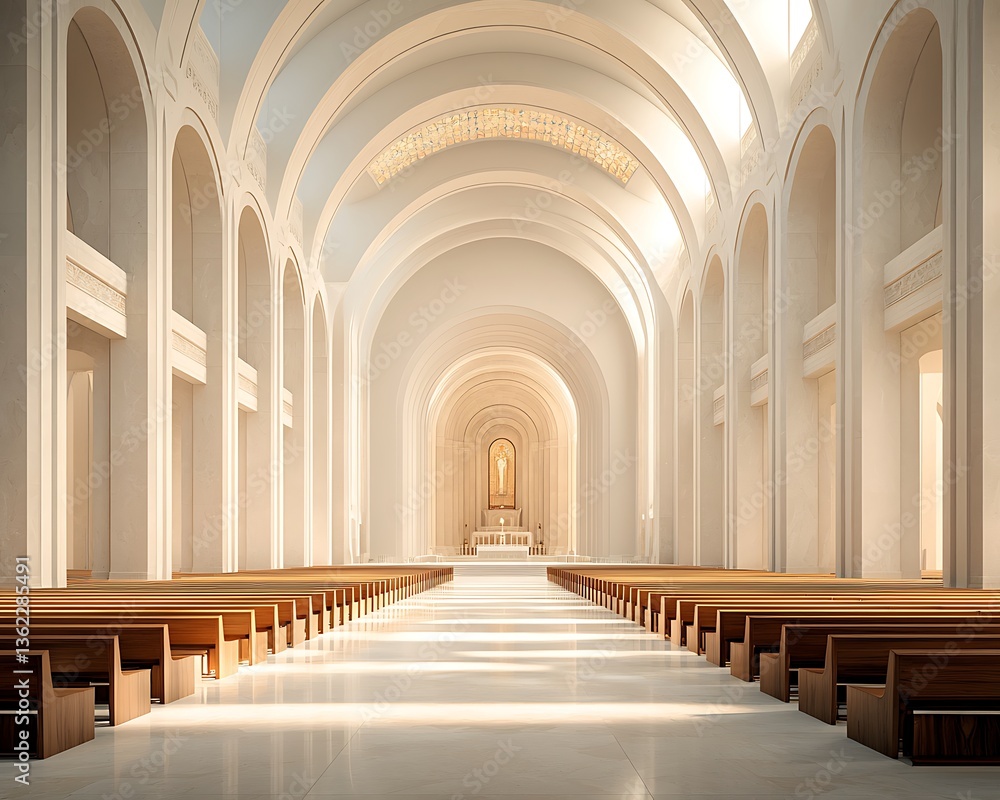 Fototapeta premium Modern Cathedral Interior Sunlight.