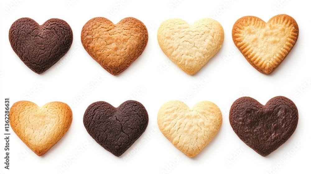 Set of heart shaped cookies isolated on white background Set of heart shaped cookies isolated on white background