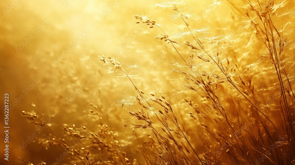 Obraz premium Golden Hour Meadow: A Serene Sunset Landscape