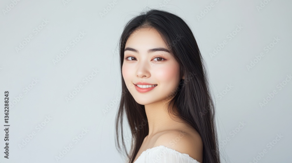 Portrait of a Smiling Asian Woman with Long Black Hair Portrait of a Smiling Asian Woman with Long Black Hair