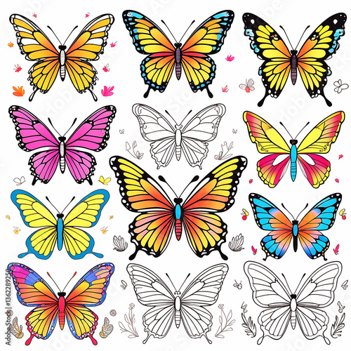Seamless butterfly pattern with colorful floral design and delicate wings for a vibrant spring wallpaper