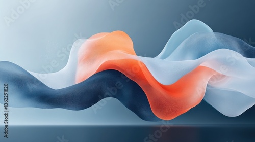 Flowing fabrics in shades of blue, orange, and white create a visually pleasing composition