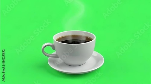 Steaming Hot Coffee Cup Placed on a Green Screen Surface for Video Compositing