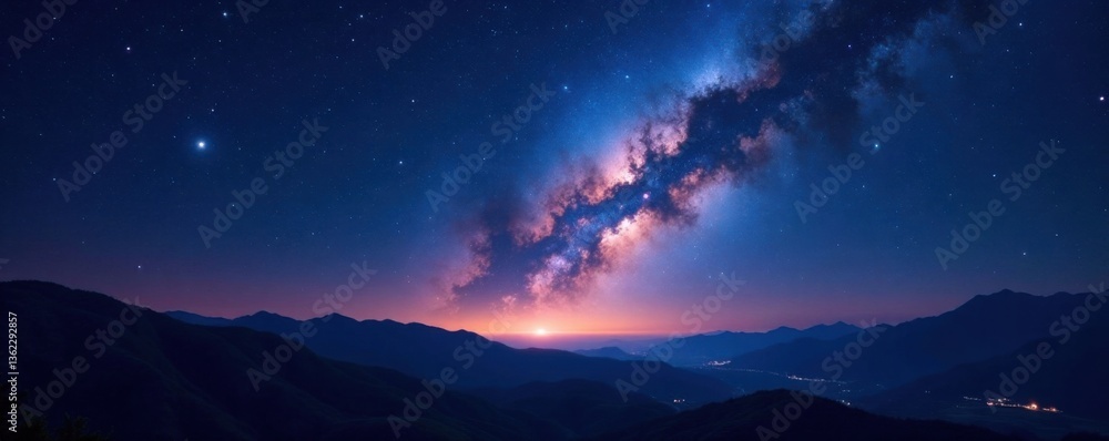 Fototapeta premium Dark starry night sky with galaxy in the distance , Night Sky, Celestial bodies, Darkness