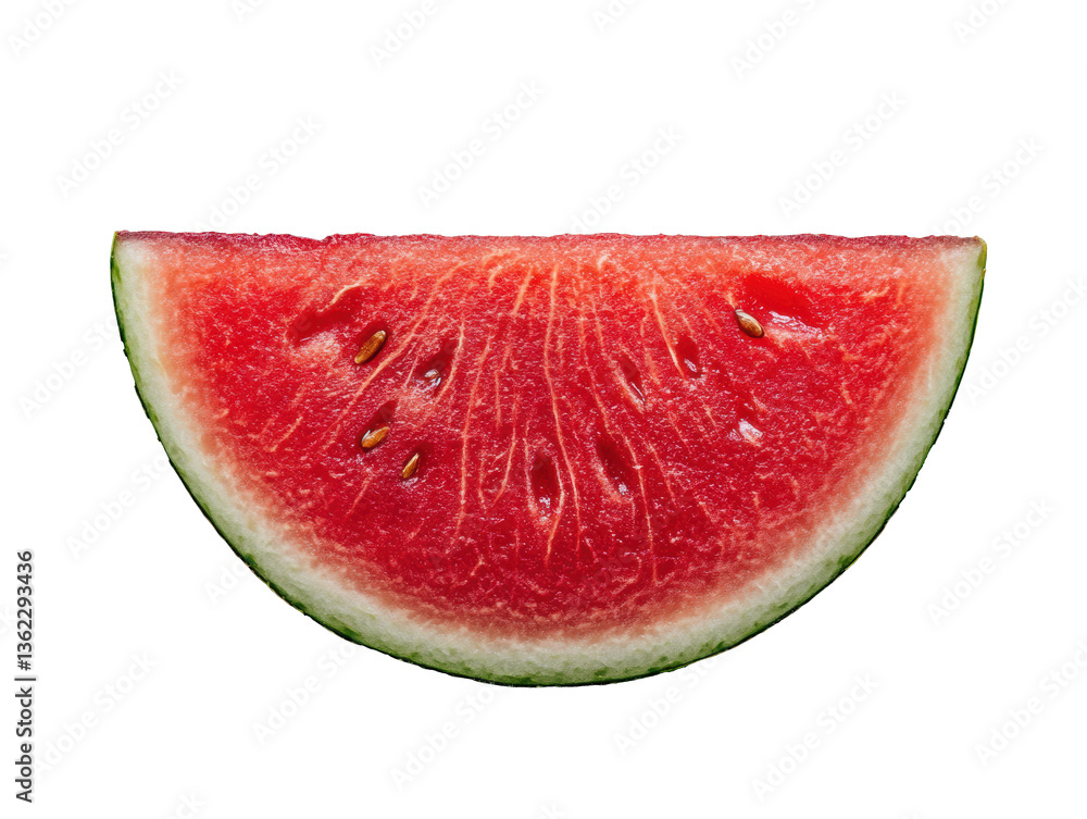 Fresh watermelon slice showcasing juicy red fruit and green rind on a transparent background, cut out Fresh watermelon slice showcasing juicy red fruit and green rind on a transparent background, cut out