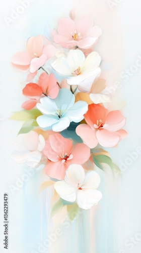 Pastel-colored flower bouquet, soft, dreamy aesthetic