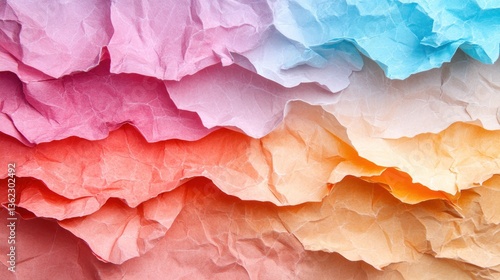 Colorful, crumpled paper texture in gradient hues