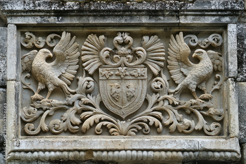 Stone Coat of Arms, Eagles, Flora, Wall, History Stone Coat of Arms, Eagles, Flora, Wall, History