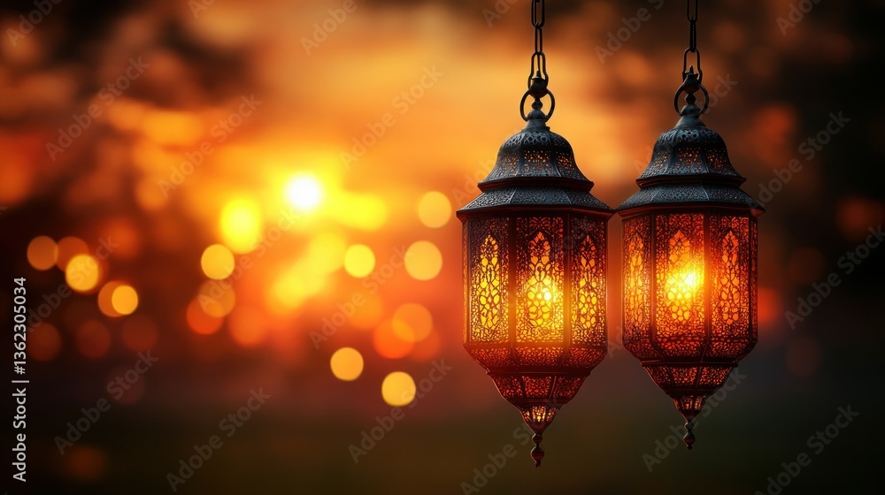 Ramadan Sunset: Twin Lanterns Illuminate the Golden Hour Ramadan Sunset: Twin Lanterns Illuminate the Golden Hour