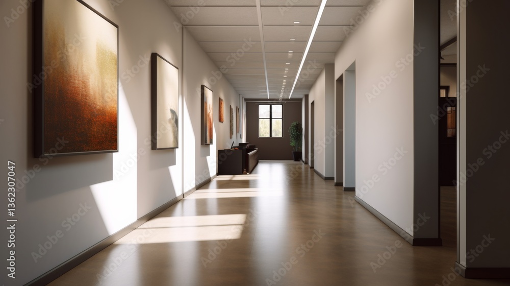 Modern art gallery corridor with soft lighting. Modern art gallery corridor with soft lighting.