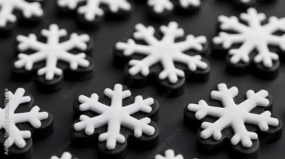 Obraz premium Black and White Snowflake Cookies Winter Holiday Decoration