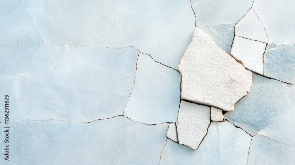 Fototapeta premium Cracked light-blue surface with off-white fragments