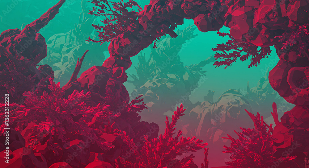 Fototapeta premium Abstract coral reef with red and green color gradient