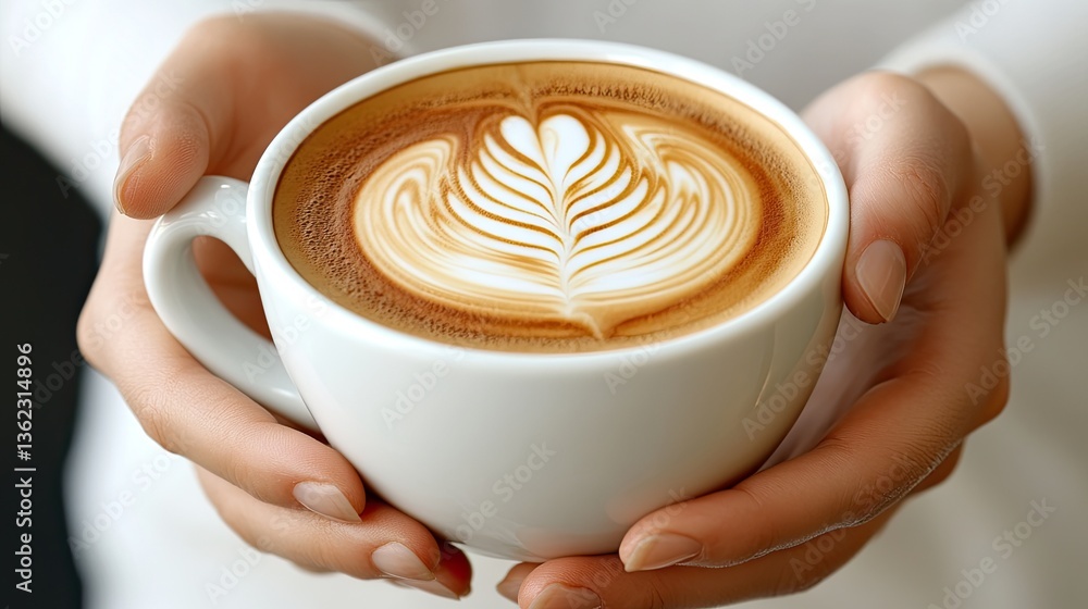 Latte Art: A Warm Cup of Coffee in Hands Latte Art: A Warm Cup of Coffee in Hands