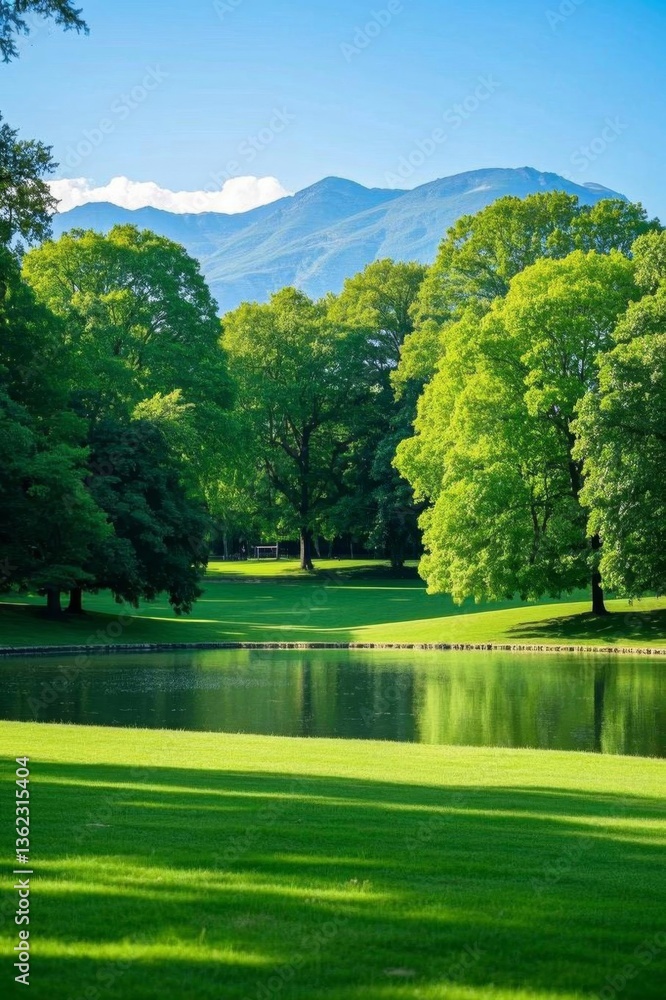 Fototapeta premium a view of a lake surrounded by trees and mountains