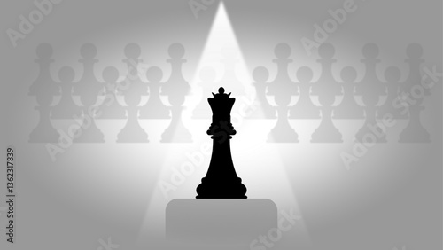 Chess pawns and queen highlighted, showing army power rule and relations vector art with dark background