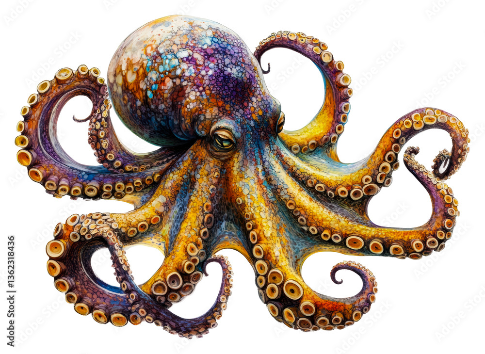 Obraz premium Vibrant octopus display underwater scene ocean isolated on transparent background