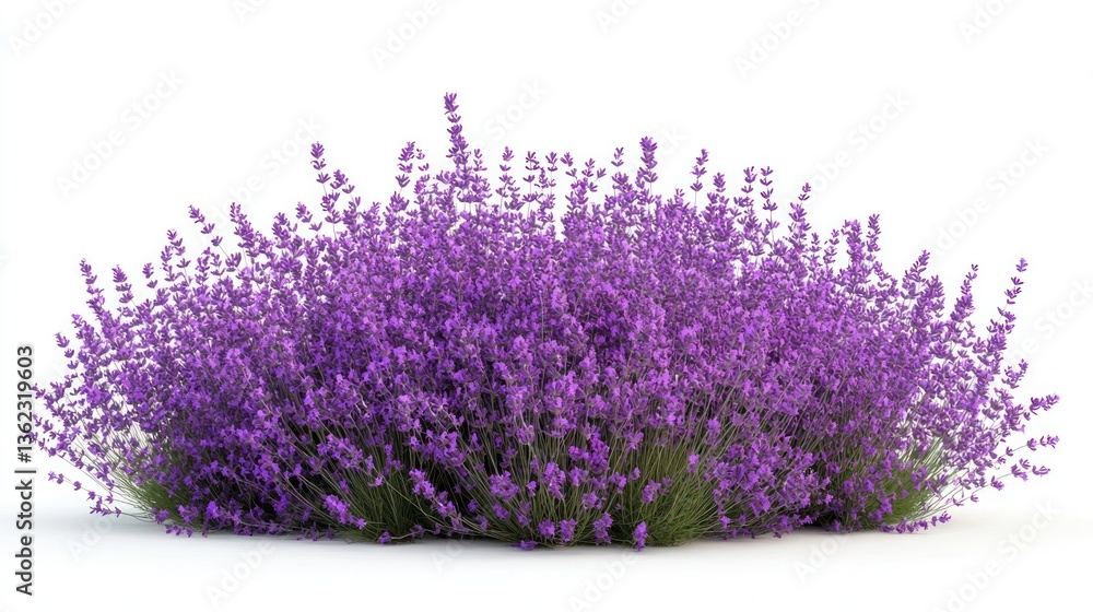 Naklejka premium Lavender Bush with Sharp Cut-Out, Isolated White Background