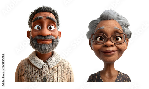 Portrait of an elderly African American couple – 3D senior characters in modern digital style – Generative
