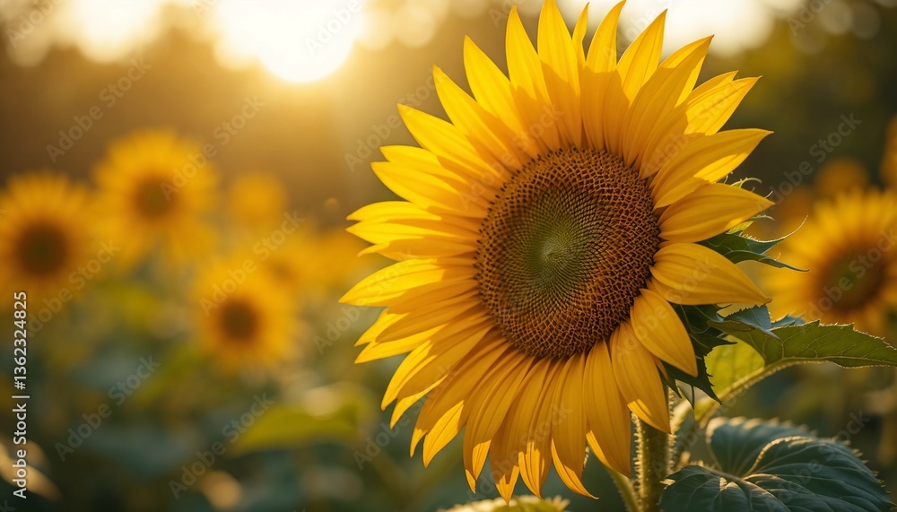 Fototapeta premium Golden Sunflower with Warm Mood at Sunset